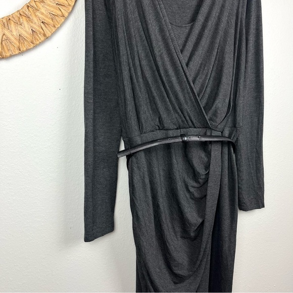 Max Mara Draped Jersey Gray V-Neck Belted Long Sleeve Sheath Dress 48/Large 14 - Picture 3 of 8
